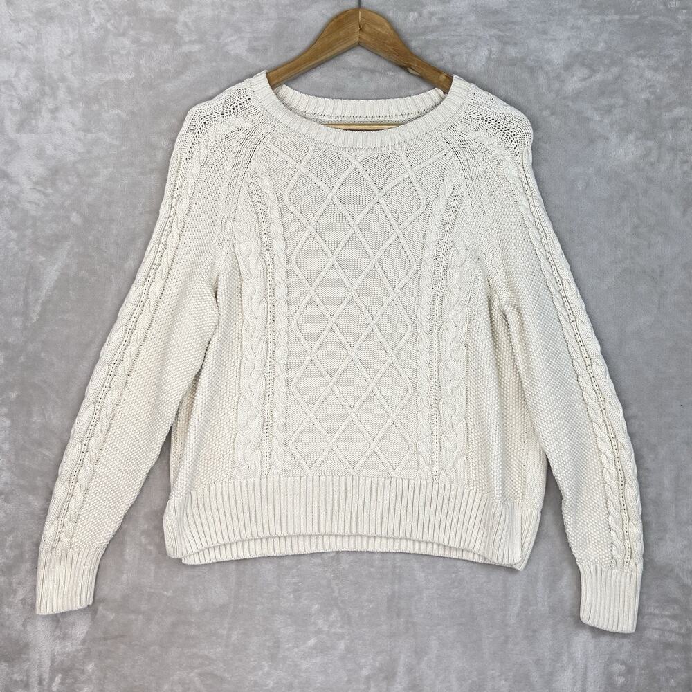 GAP Cable Knit Sweater Women's Large Petite Cotton Preppy Fisherman Hygge
